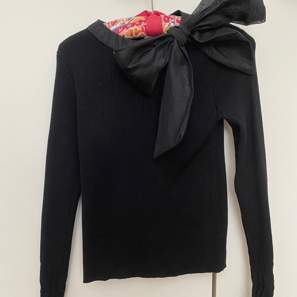 ChicWish Organza Bow Black Top XS